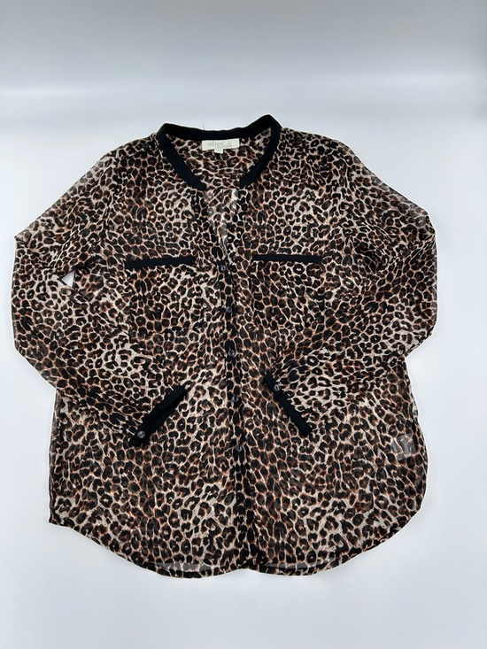 Olive & Oak Tops - Leopard Print Sheer Olive & Oak Button-Up Top in Brown and Black M